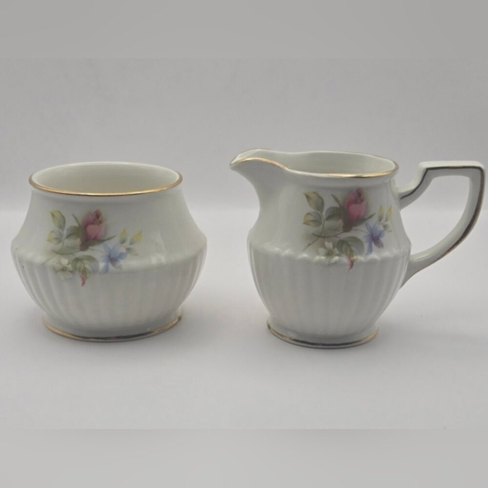 Vintage Sadler England Creamer & Sugar Bowl Set – Floral with Gold Trim
